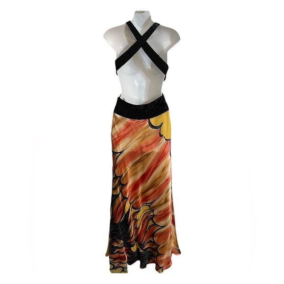 TERANI COUTURE Halter 100% Silk Dress Maxi Boho Sash Crisscross Back Size 2 - Picture 3 of 12